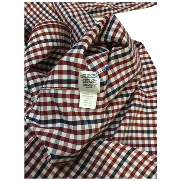 Magellan Outdoors Men's Loose Fit Long Sleeve Navy Burgundy Check Plaid Large - Picture 10 of 13